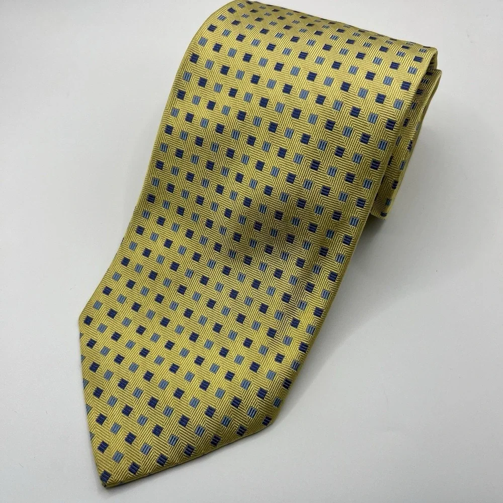 Brooks‎ Brothers Makers Tie Silk Yellow Blue Geometric Necktie